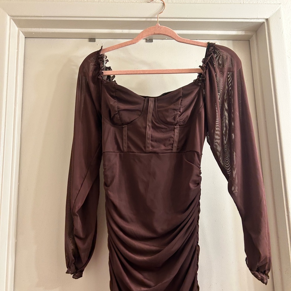 Almost Famous Chocolate Long Sleeve Dress